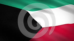 Flag of the State of Kuwait. Realistic waving flag 3D render illustration with highly detailed fabric texture.