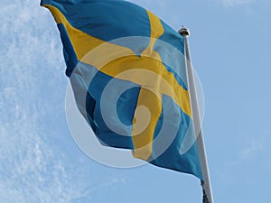 Flag of sweden blowing in wind
