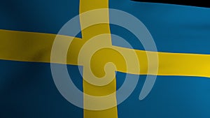 The flag of Sweden flutters in the wind. Symbol of statehood and sovereignty of the country. Testura fabric on the panel