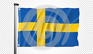 Flag of Sweden isolated on transparent background, Realistic Vector effect