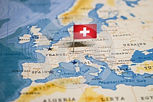 The Flag of Switzerland in the World Map