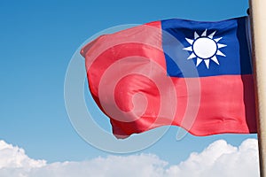 Flag of Taiwan, blue sky, wind, Waving