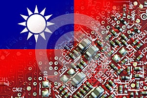 Flag of Taiwan on  microchips of a electronic printed board. Taiwan manufacturing chip industry emerges as battlefront in U.S. -