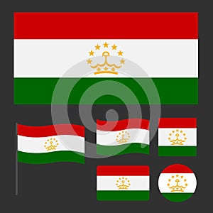 Flag of Tajikistan with various proportions and shapes set