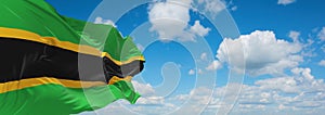 flag of Tanganyika 1961 1964, africa at cloudy sky background, panoramic view. flag representing extinct country,ethnic group or