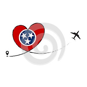 Flag Tennesee Love Romantic travel Airplane air plane Aircraft Aeroplane flying fly jet airline line path vector fun