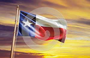 Flag of Texas - US state - against the sunset