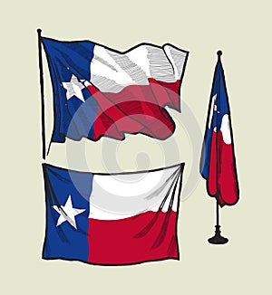 Flag of Texas on the wind and on the wall