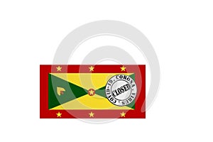 flag with text closed by covid 19 and corona stamp