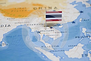 The Flag of thailand in the world map