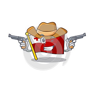 Flag tonga Scroll mascot performed as a Cowboy with guns