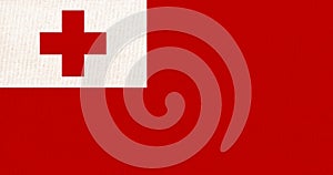 Flag of Tonga. Tonga flag on fabric surface. Fabric texture. National symbol