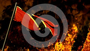 Flag of Trinidad and Tobago on burning fire bg - hard times concept - abstract 3D rendering