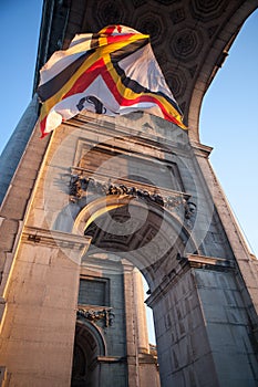 Flag in Triumphal Arch in Brussels , Bel