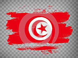 Flag of  Tunisia  brush stroke background.  Flag Republic of Tunisia on transparent background for your design, app, UI.