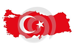 Flag of Turkey, al bayrak, in country silhouette