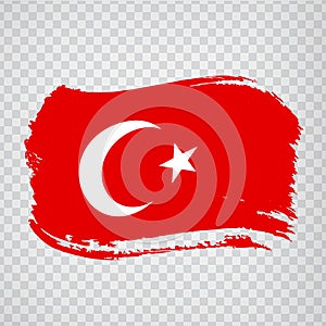 Flag of Turkey, brush stroke background.  Flag Republic of Turkey  on transparent background