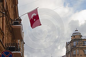 Flag of Turkey on the building of the Turkish Consulate Abroad