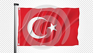 Flag of Turkey isolated on transparent background, Realistic Vector effect