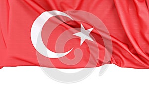 Flag of Turkey isolated on white background with copy space below. 3D rendering