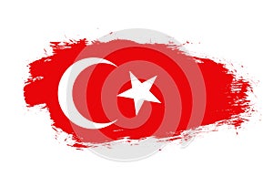 Flag of turkey on white stroke brush background
