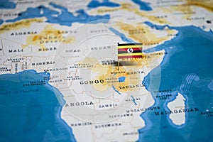 The Flag of Uganda in the World Map