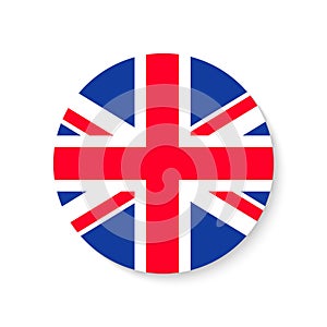 Flag uk. Round union jack. British icon. Circle of England or Great Britain. English background. Banner of united kingdom.