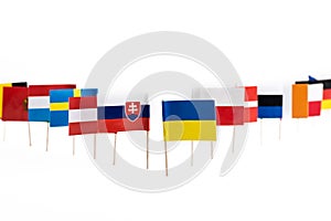 Flag of Ukraine against the background of the flags of European countries