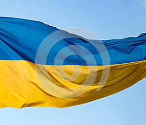 Flag of Ukraine against the blue sky