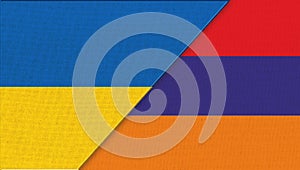 Flag of Ukraine and Armenia - 3D illustration. Armenian and Urkainian flags photo