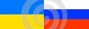 Flag of Ukraine and flag of Russia next to each other