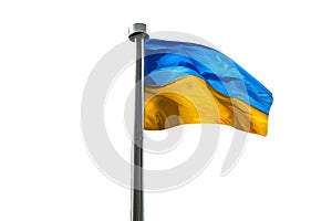 Flag of the Ukraine on the flagpole isolated on white background