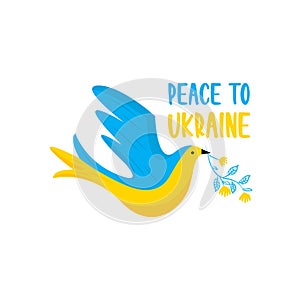 Flag of Ukraine in the form of a dove of peace. Dove of peace. Flying bird with an branch in beak. Peace and love