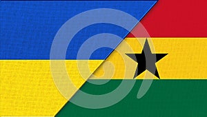 Flag of Ukraine and Ghana - 3D illustration. Ukrainian and Ghanian relations