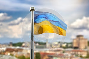 Flag of Ukraine in Kyiv center