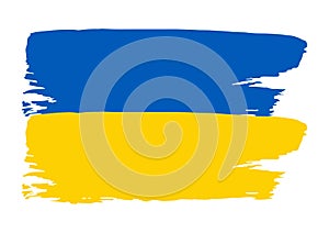 The flag of Ukraine is painted with paint. Paint, stain, blot