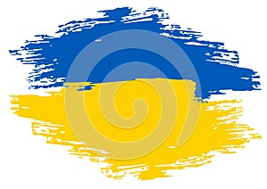 The flag of Ukraine is painted with paint. Paint, stain, blot