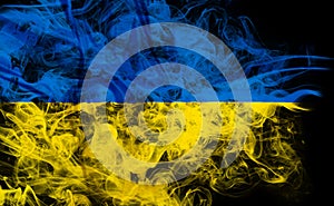 Flag of Ukraine in smoke