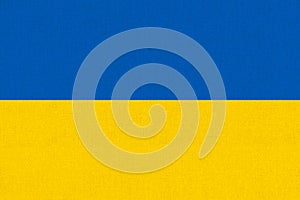 Flag of Ukraine. Ukrainian flag on fabric surface. National symbol of Ukraine