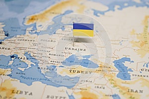 The Flag of ukraine in the world map