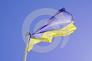 Flag ukraine yellow blue Ukrainian national official on light sky background