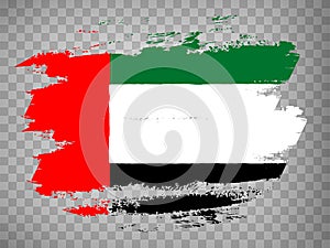 Flag United Arab Emirates brush stroke background.  Flag of  United Arab Emirates on transparent backrgound