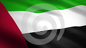 Flag of The United Arab Emirates. Realistic waving flag 3D render illustration with highly detailed fabric texture.