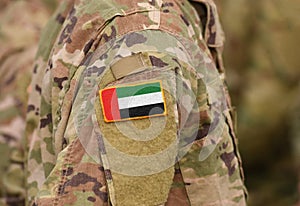 Flag of United Arab Emirates UAE on soldiers arm collage