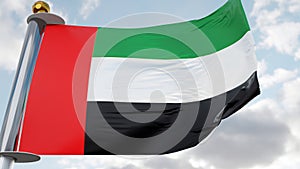 Flag of United Arab Emirates Waving in the wind, uae National flag wave, fabric texture, close-up