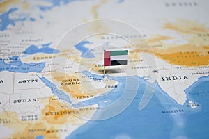 The Flag of united arab emirates in the world map