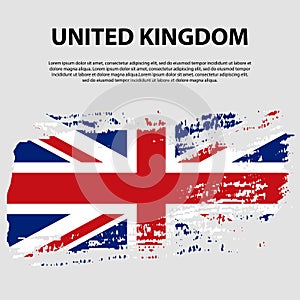 Flag of the United Kingdom of Great Britain and Northern Ireland, brush stroke background. Flag of United Kingdom.