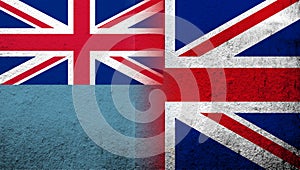 National flag of United Kingdom Great Britain Union Jack with The Ellice Islands Tuvalu National flag. Grunge background photo