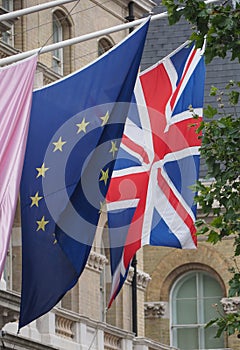 flag of the United Kingdom (UK) aka Union Jack and European Unio