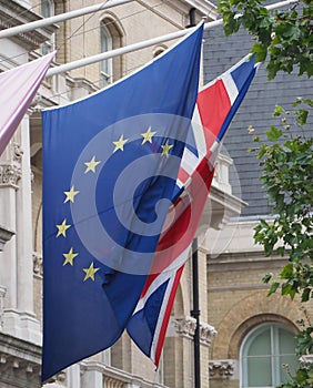 flag of the United Kingdom (UK) aka Union Jack and European Unio